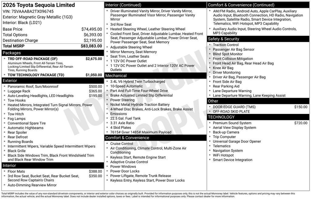 New 2026 Toyota Sequoia Limited w/ TRD Off-Road Package AWD/4WD image 7