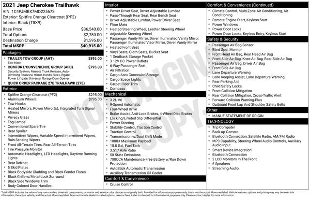 Used 2021 Jeep Cherokee Trailhawk w/ Trailer Tow Group AWD/4WD image 7