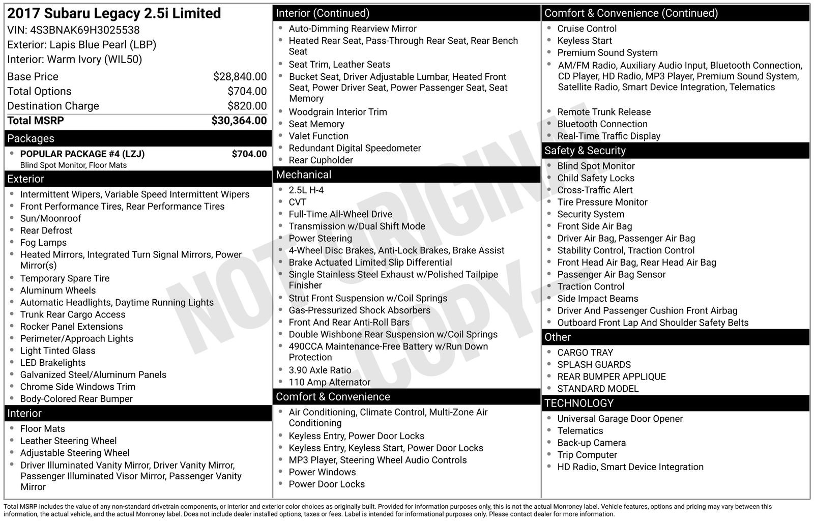 Used 2017 Subaru Legacy 2.5i Limited w/ Popular Package #4 image 35