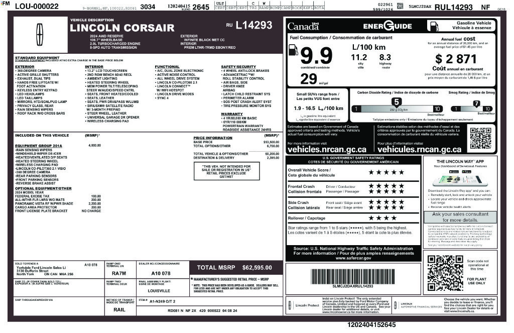 Used 2024 Lincoln Corsair Reserve w/ Equipment Group 201A AWD/4WD image 10
