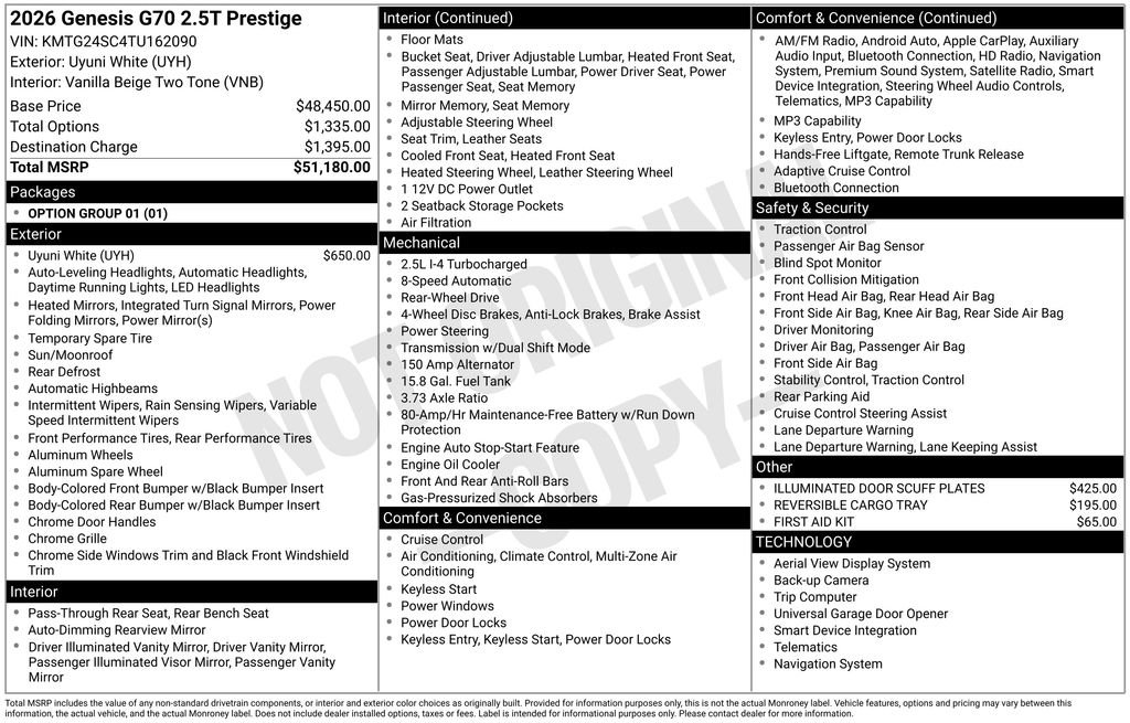 New 2026 Genesis G70 2.5T Prestige image 9