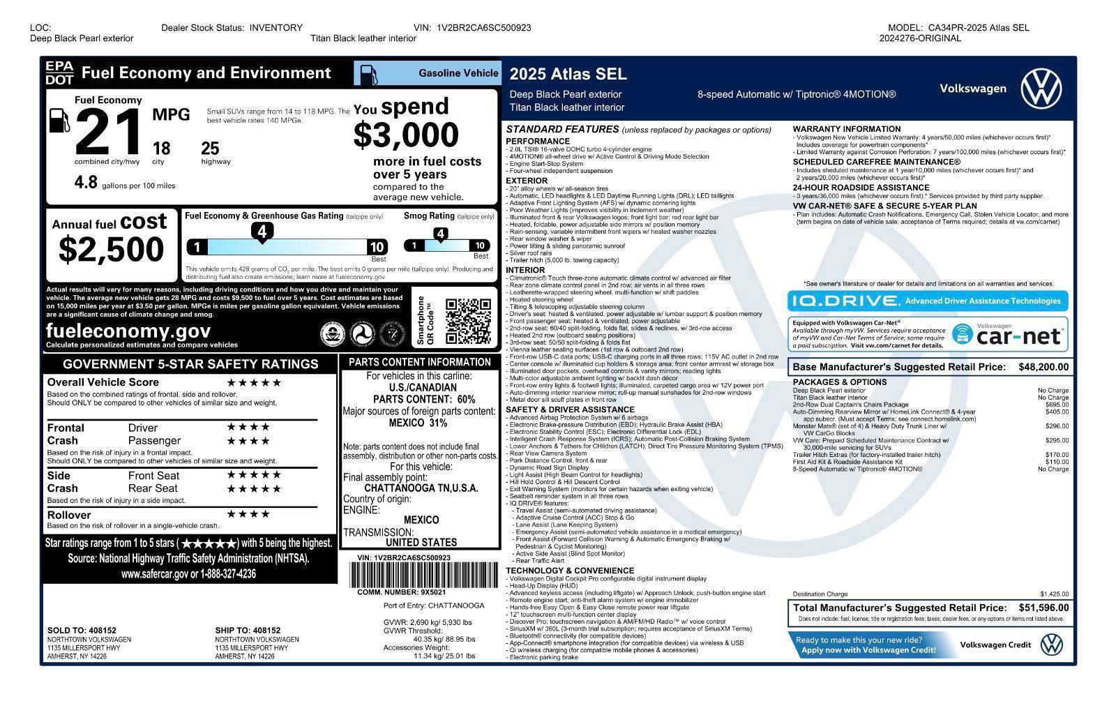 Certified 2025 Volkswagen Atlas SEL AWD/4WD image 47