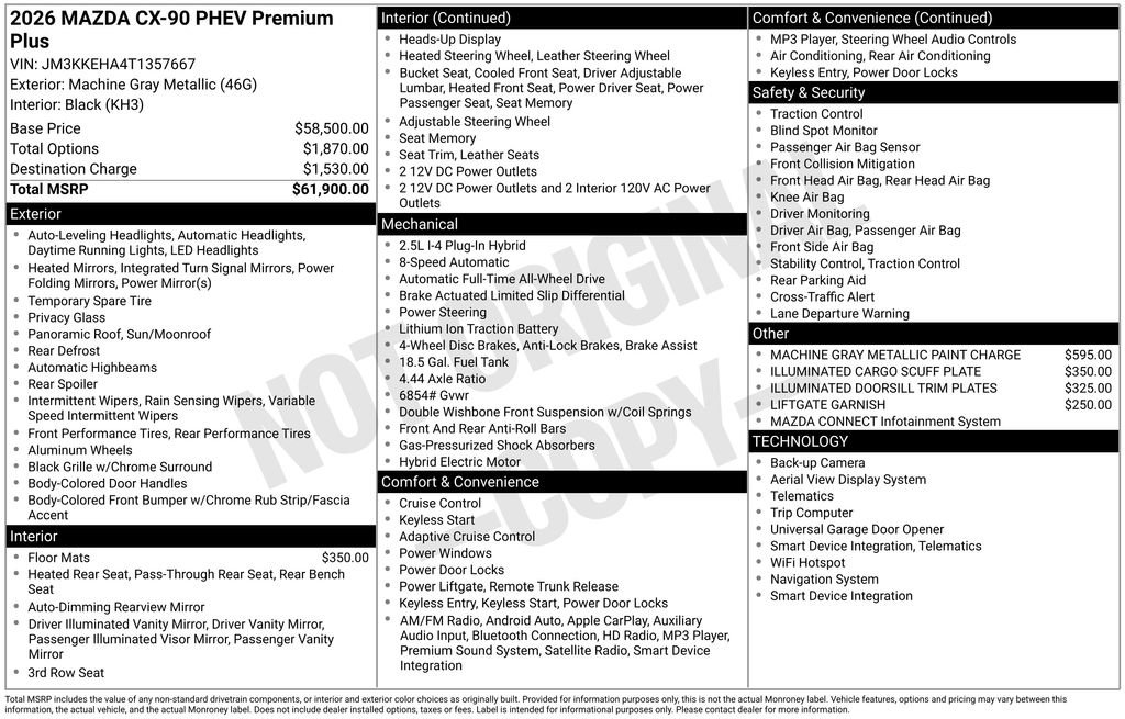 New 2026 MAZDA CX-90 Plug-In Hybrid w/ Premium Plus image 3