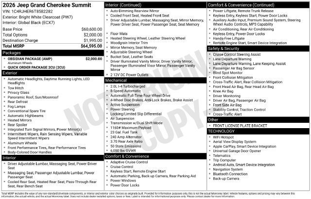 New 2026 Jeep Grand Cherokee Summit w/ Obsidian Package AWD/4WD image 32