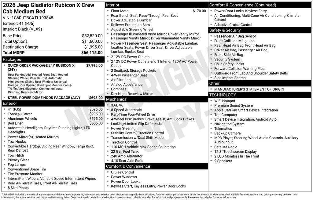 New 2026 Jeep Gladiator Rubicon AWD/4WD image 5