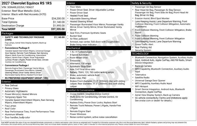New 2027 Chevrolet Equinox RS w/ Safety and Technology Package FWD image 33