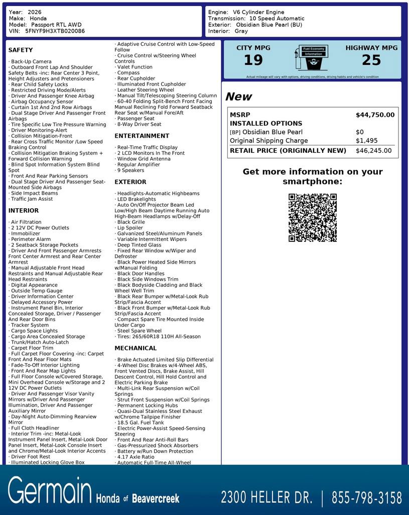 Used 2026 Honda Passport RTL image 33