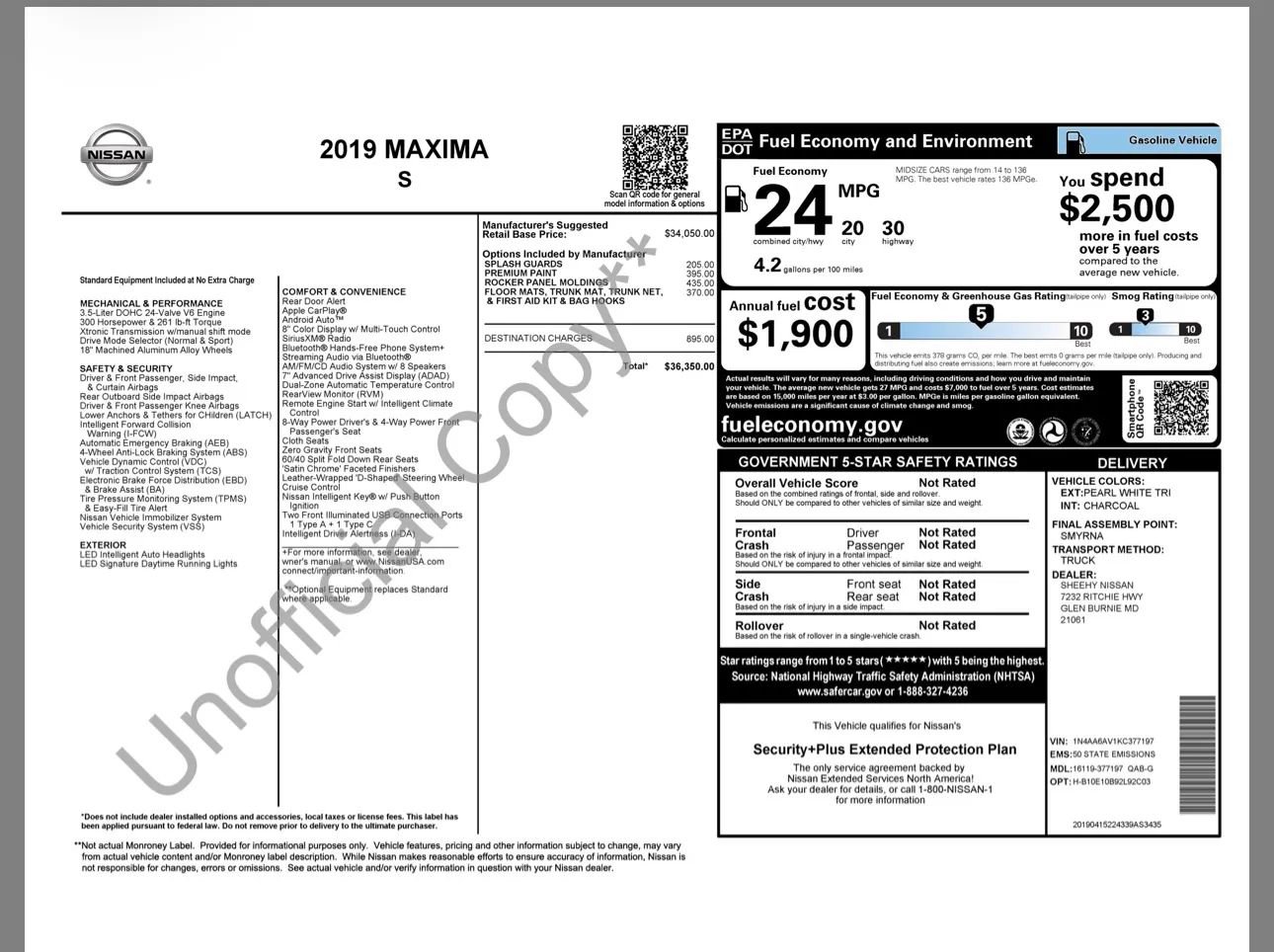 Used 2019 Nissan Maxima 3.5 S w/ Floor Mat Group FWD image 26