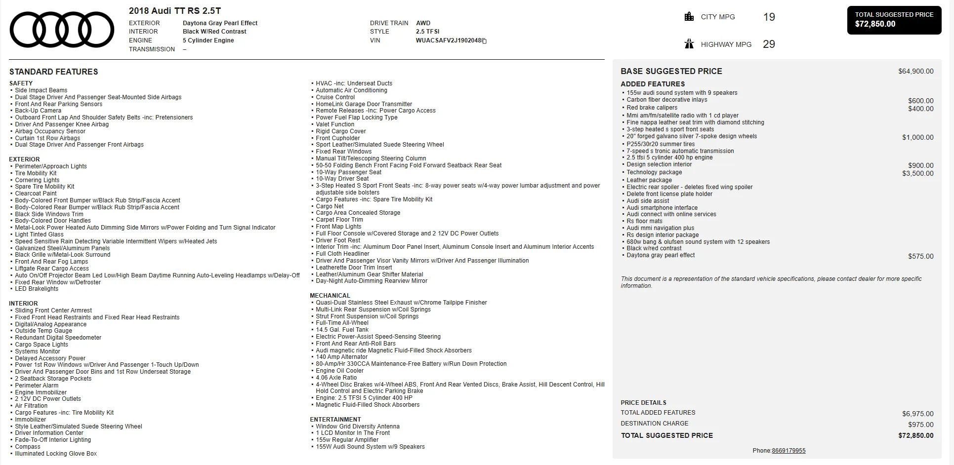 Used 2018 Audi TT RS w/ Technology Package image 69