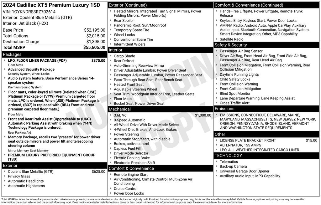 Certified 2024 Cadillac XT5 Premium Luxury w/ LPO, Floor Liner Package image 3