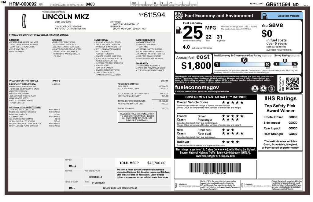 Used 2016 Lincoln MKZ AWD w/ Equipment Group 300A Reserve image 26