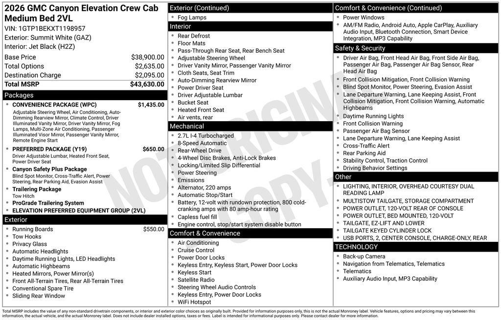 New 2026 GMC Canyon Elevation w/ Convenience Package RWD image 5