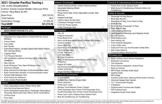 Used 2021 Chrysler Pacifica Touring-L FWD image 34