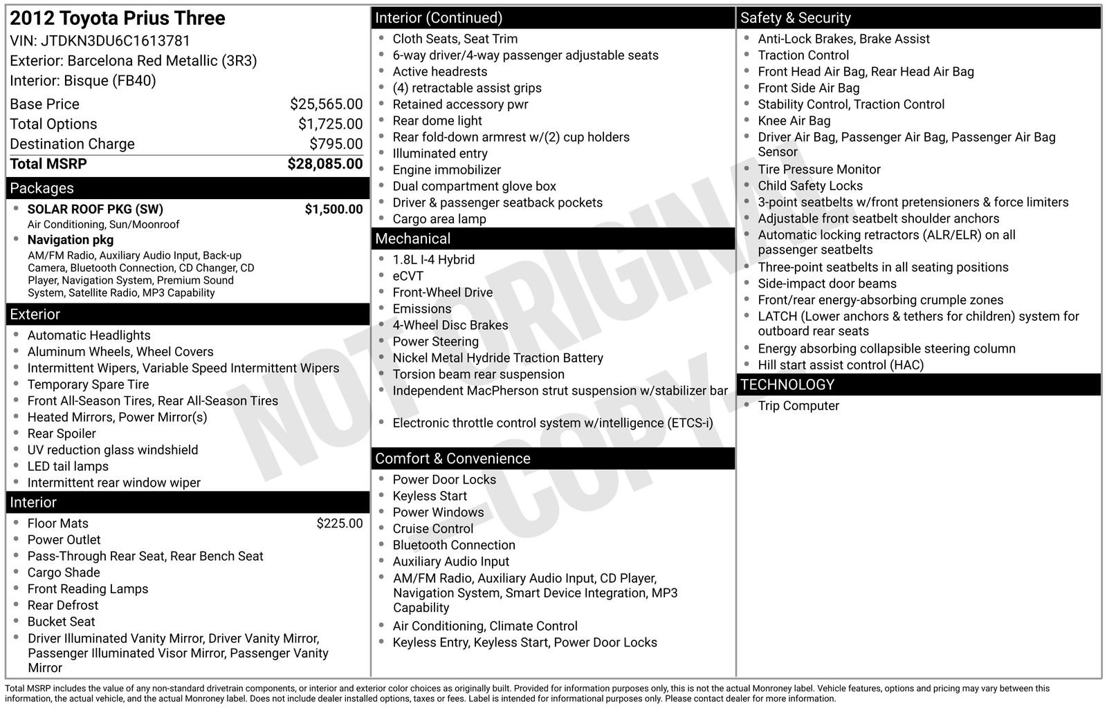 Used 2012 Toyota Prius Three w/ Solar Roof Pkg FWD image 18