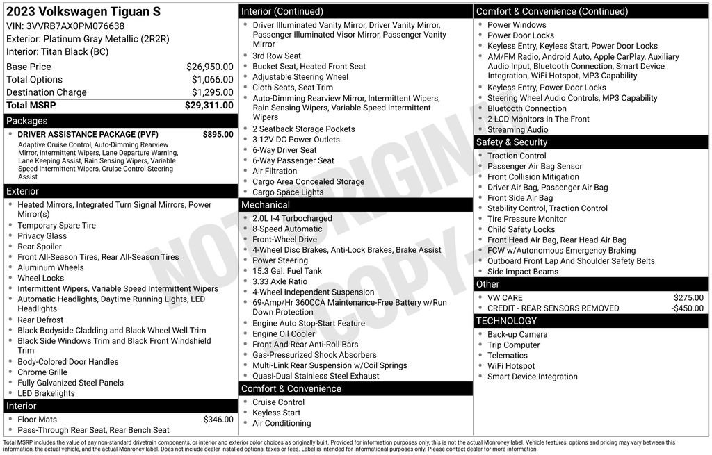 Used 2023 Volkswagen Tiguan S w/ Driver Assistance Package image 5