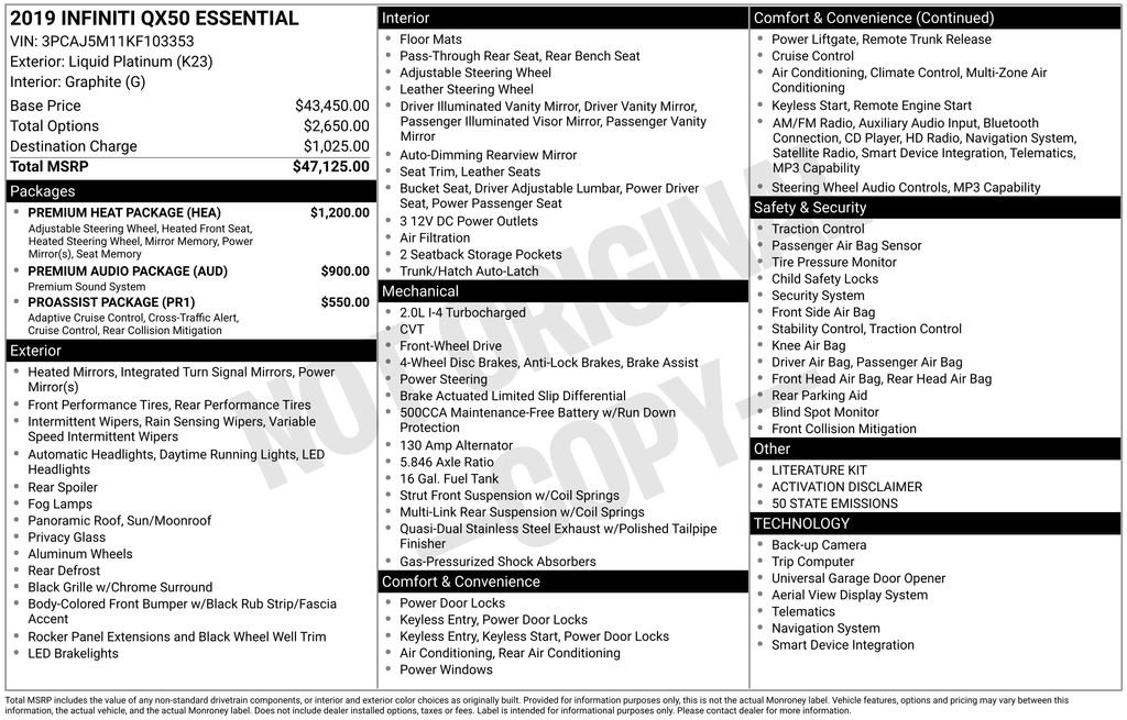 Used 2019 INFINITI QX50 Essential w/ Premium Heat Package image 27