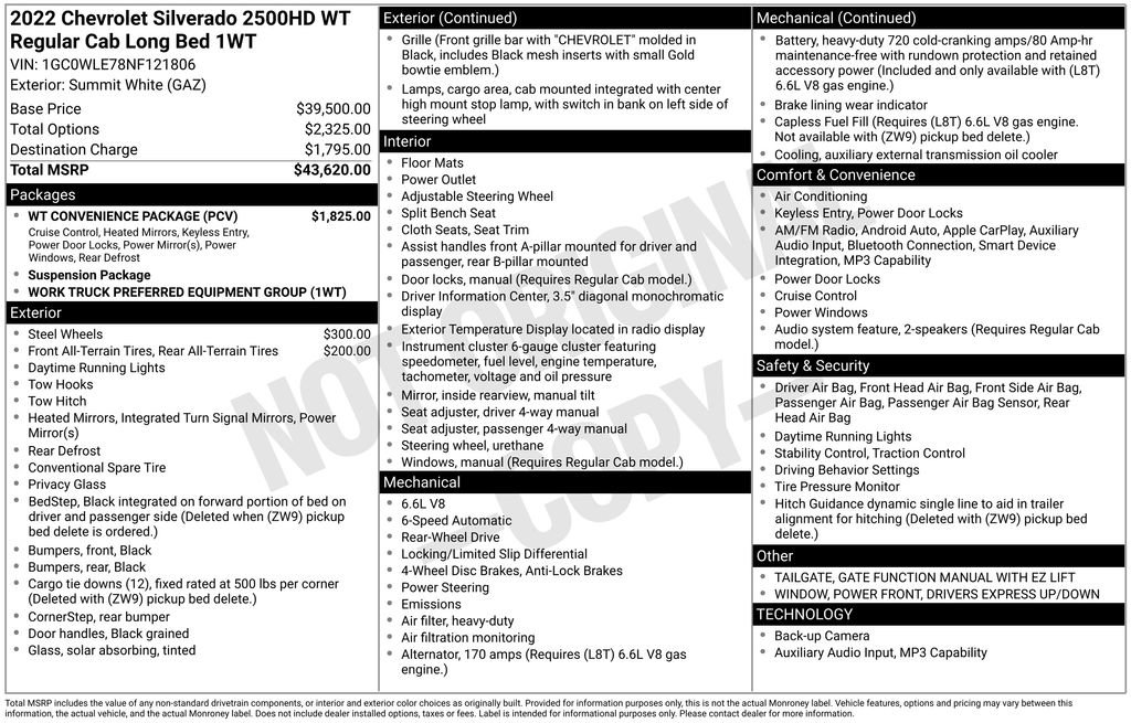 Used 2022 Chevrolet Silverado 2500 W/T w/ WT Convenience Package RWD image 30