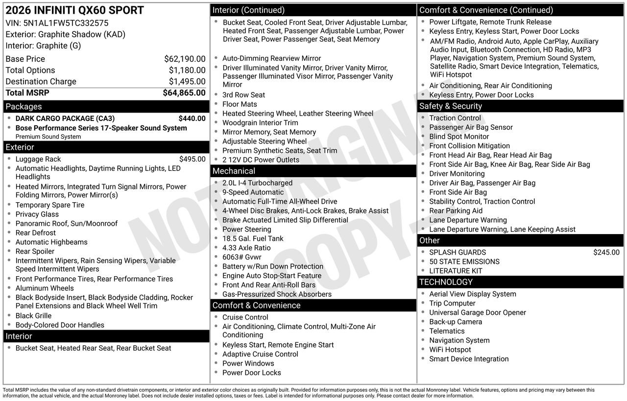 Certified 2026 INFINITI QX60 Sport w/ Dark Cargo Package image 31