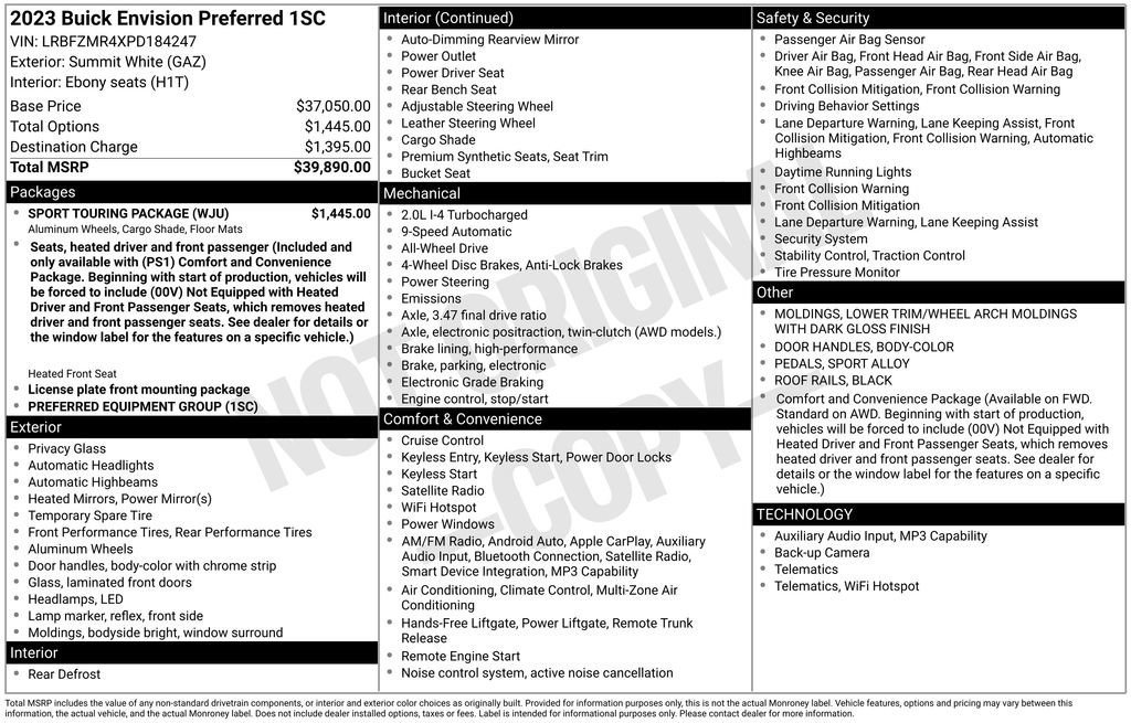 Used 2023 Buick Envision Preferred w/ Sport Touring Package AWD/4WD image 10