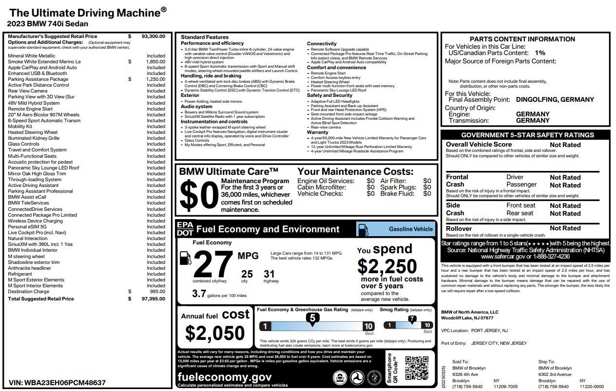 Used 2023 BMW 740i w/ Parking Assistance Package