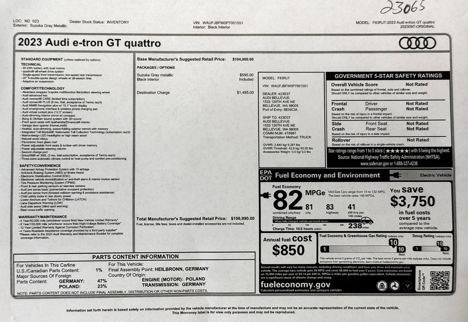 Used 2023 Audi e-tron GT Premium Plus image 2