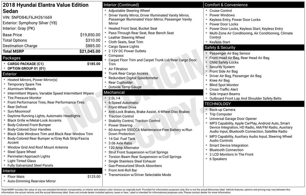 Used 2018 Hyundai Elantra Value Edition w/ Cargo Package FWD image 6