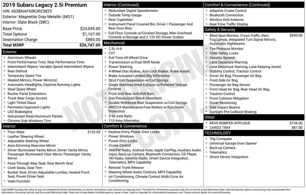 Used 2019 Subaru Legacy 2.5i Premium image 4