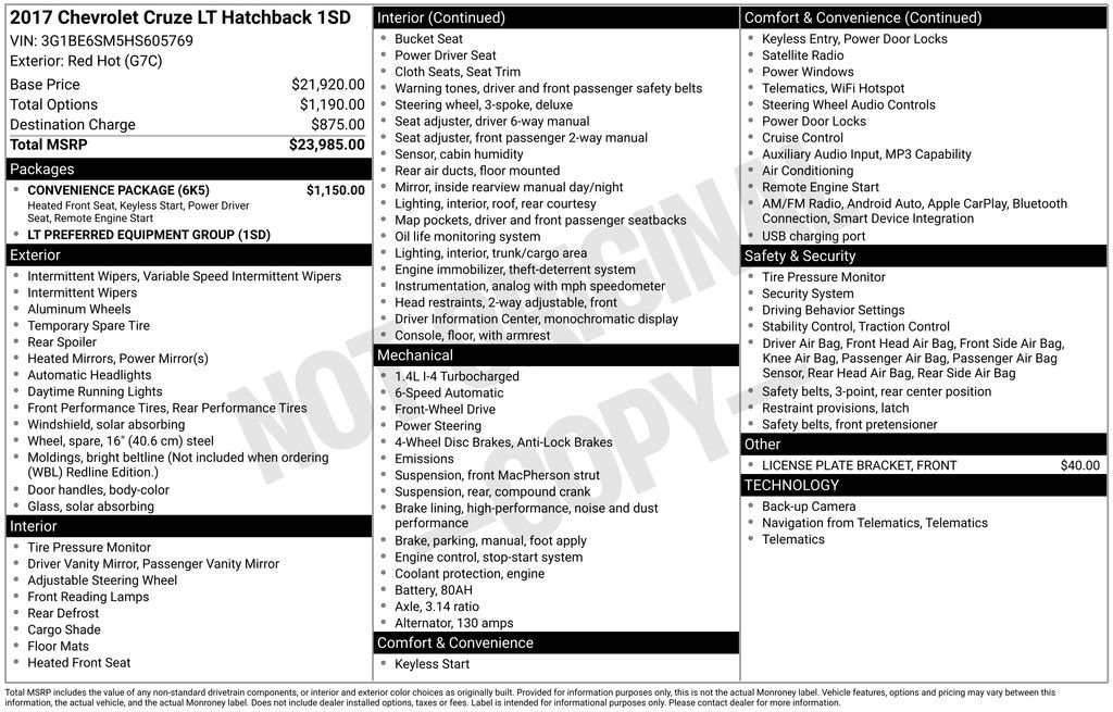 Used 2017 Chevrolet Cruze LT w/ Convenience Package FWD image 17