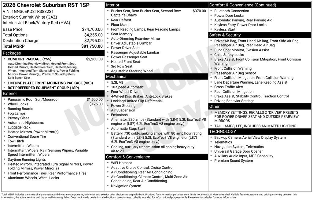 New 2026 Chevrolet Suburban RST w/ Comfort Package