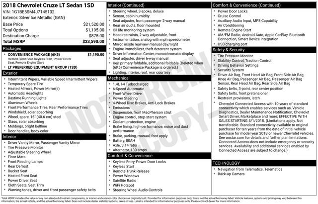 Used 2018 Chevrolet Cruze LT w/ Convenience Package FWD image 9