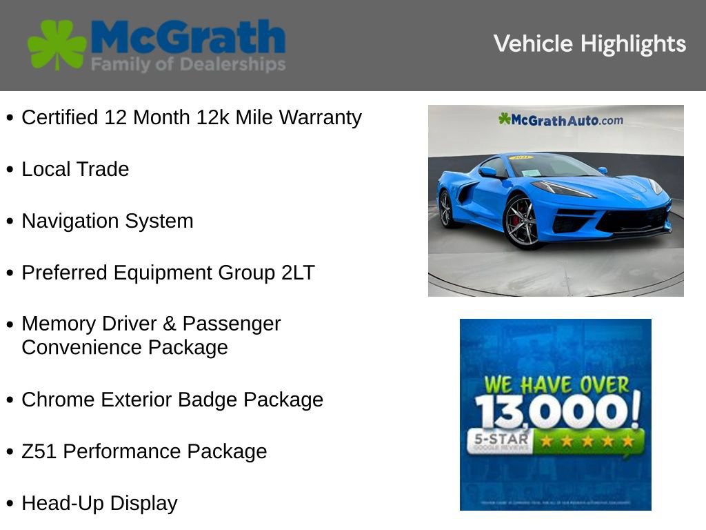 Used 2021 Chevrolet Corvette Stingray Preferred Cpe w/ Z51 Performance Package RWD image 6