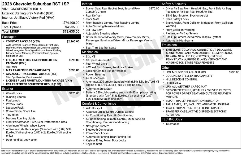 New 2026 Chevrolet Suburban RST w/ Comfort Package image 1
