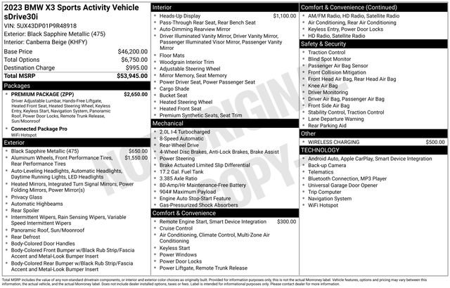 Used 2023 BMW X3 sDrive30i w/ Premium Package image 46