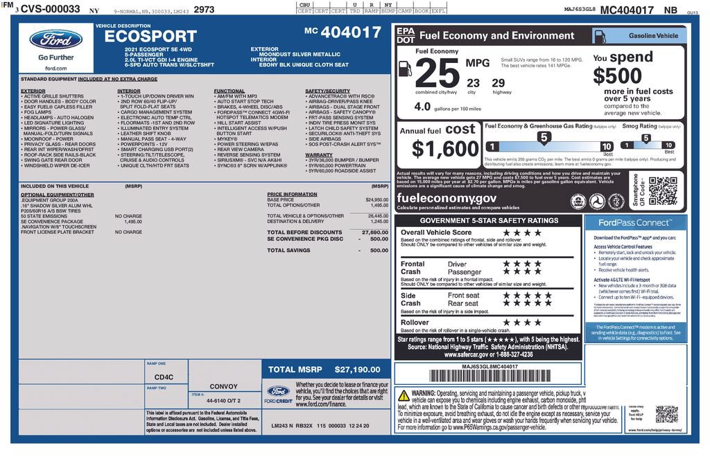 Used 2021 Ford EcoSport SE w/ SE Convenience Package AWD/4WD image 6