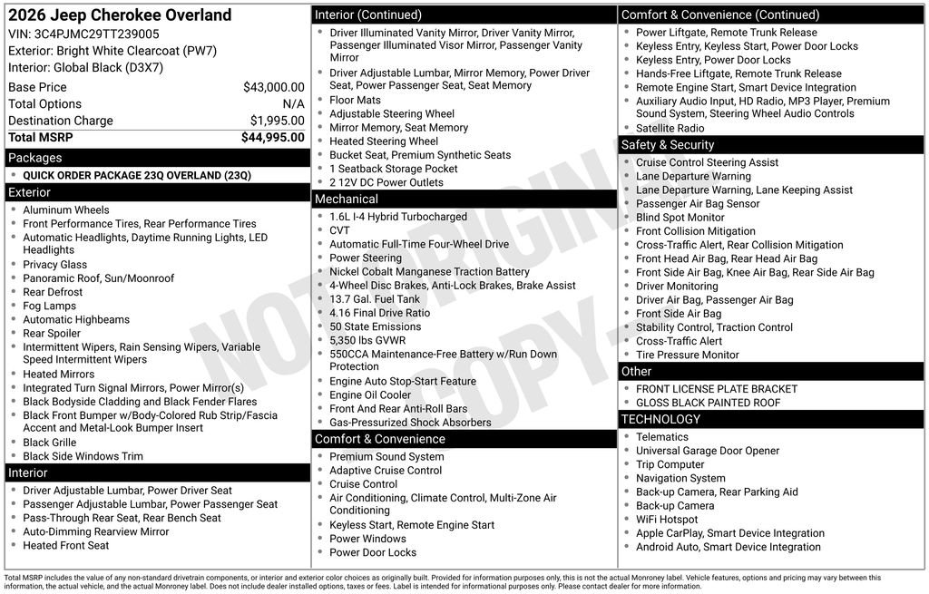 New 2026 Jeep Cherokee Overland AWD/4WD image 3