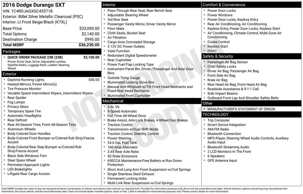 Used 2016 Dodge Durango SXT w/ Quick Order Package 23B AWD/4WD image 9