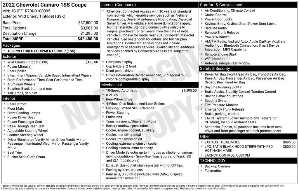 Used 2022 Chevrolet Camaro SS RWD image 34