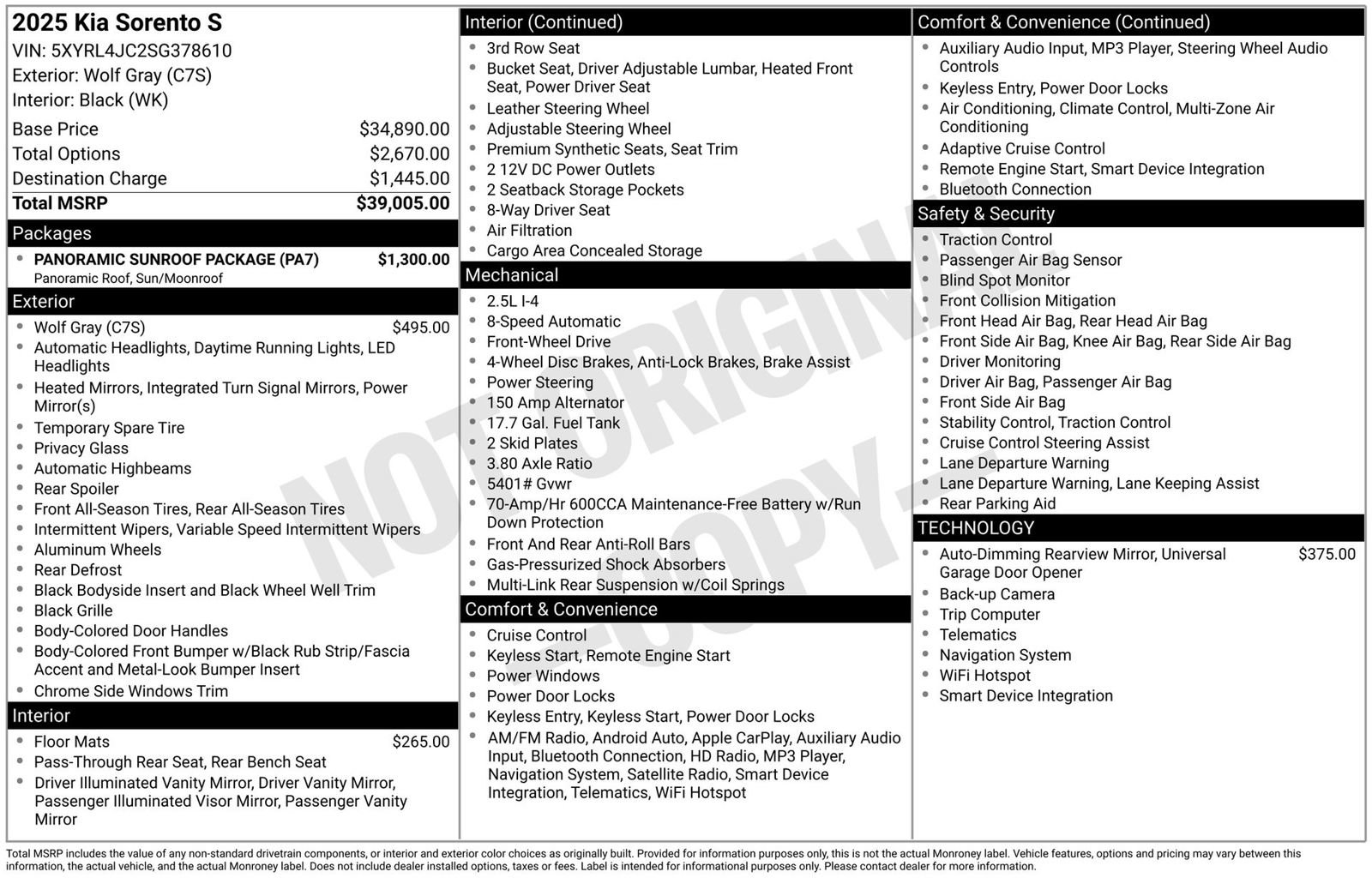 Used 2025 Kia Sorento S w/ Panoramic Sunroof Package image 3