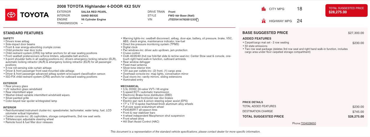 Used 2008 Toyota Highlander 2WD image 2