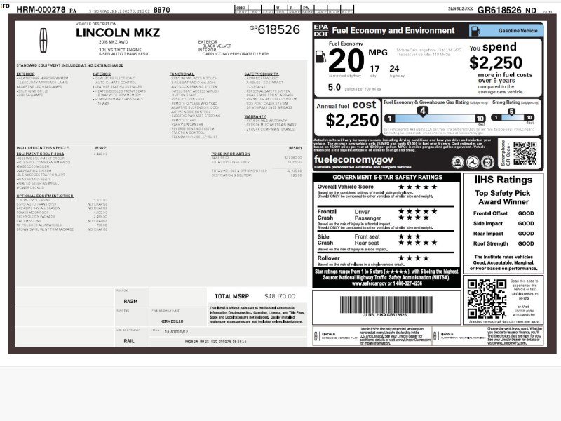 Used 2016 Lincoln MKZ Reserve w/ Equipment Group 300A Reserve AWD/4WD image 2