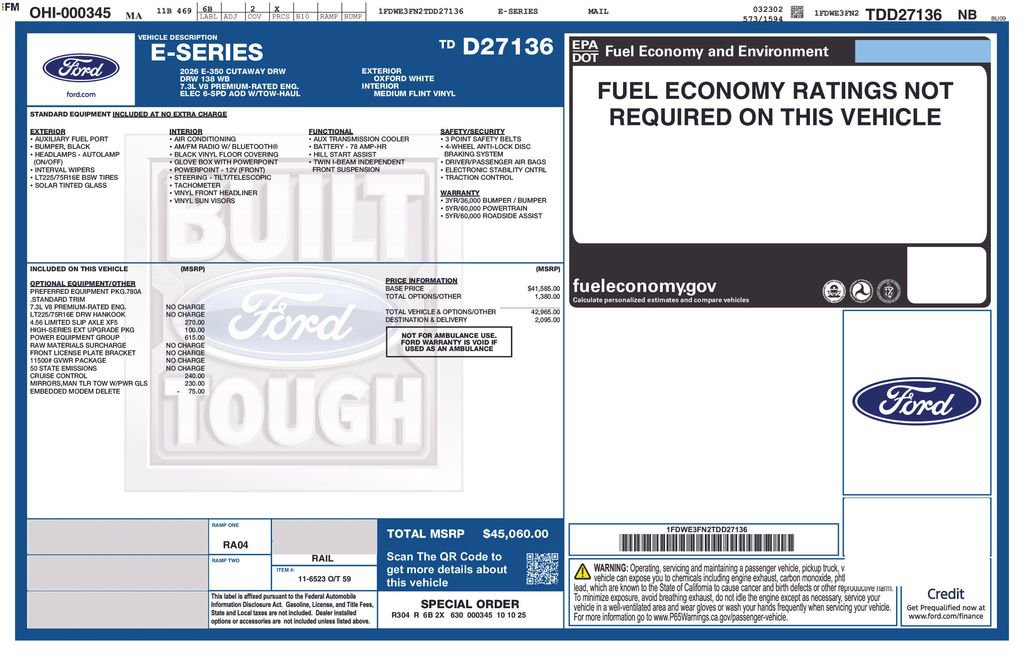 New 2026 Ford E-350 and Econoline 350 Super Duty w/ Power Equipment Group