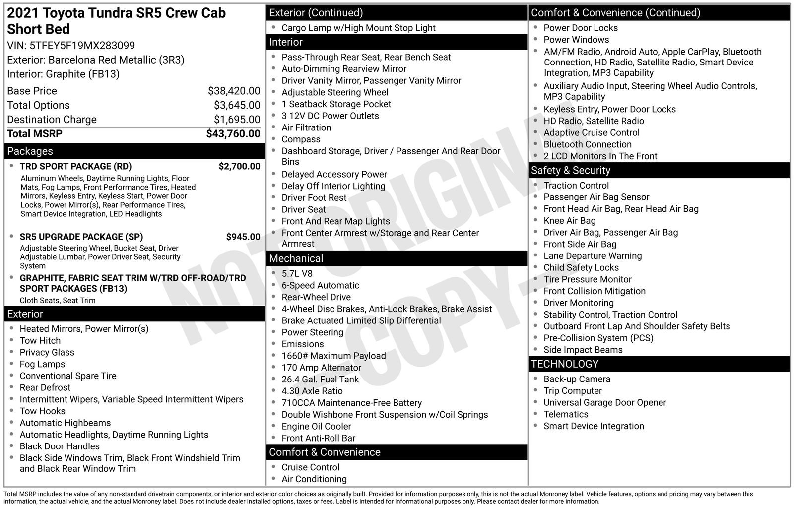 Used 2021 Toyota Tundra SR5 w/ TRD Sport Package RWD image 6