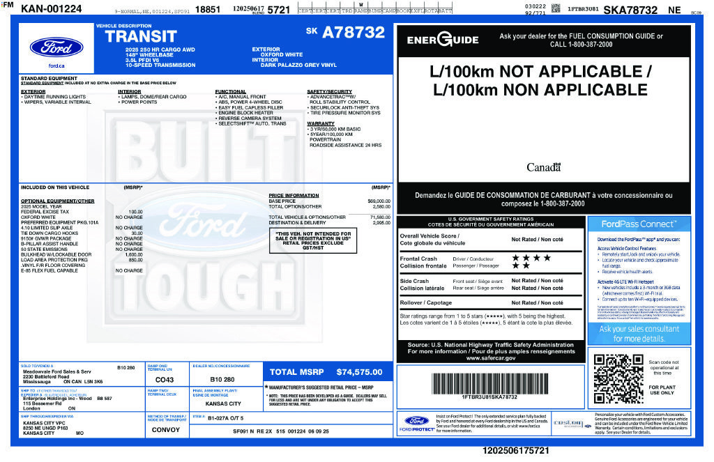 Used 2025 Ford Transit 250 148 High Roof Extended AWD w/ Load Area Protection Package image 57