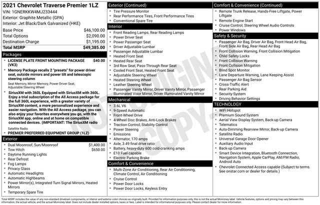 Used 2021 Chevrolet Traverse Premier FWD image 3