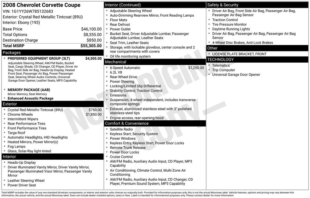Used 2008 Chevrolet Corvette Coupe w/ Preferred Equipment Group RWD image 2