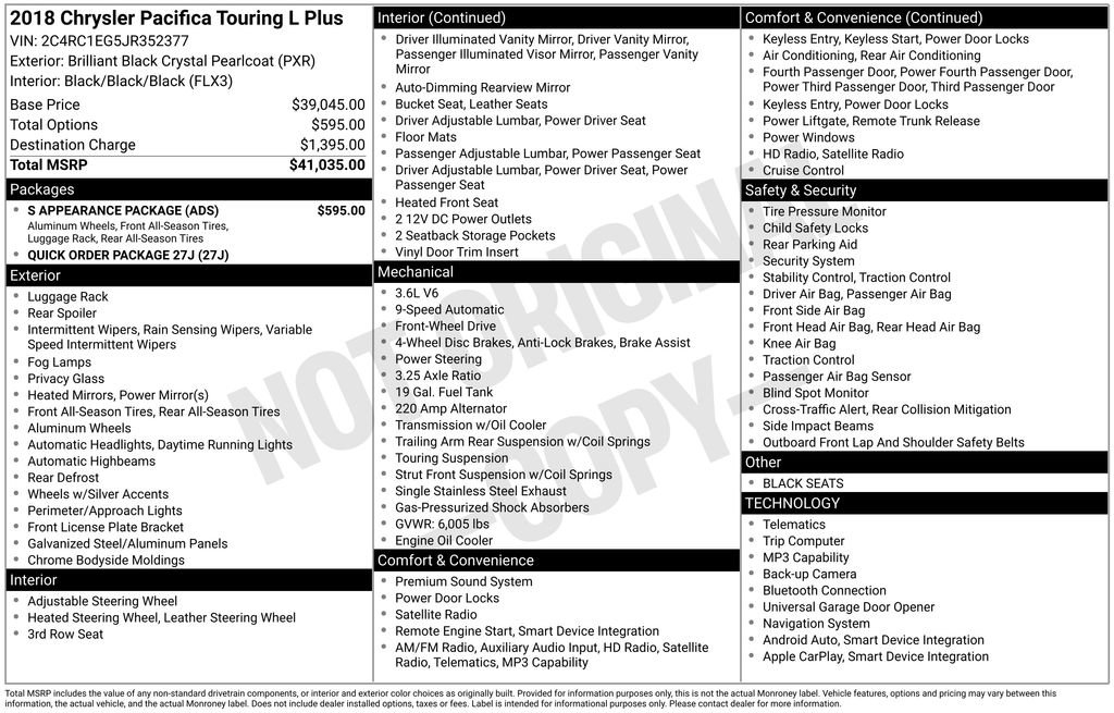 Used 2018 Chrysler Pacifica Touring-L Plus w/ S Appearance Package image 30