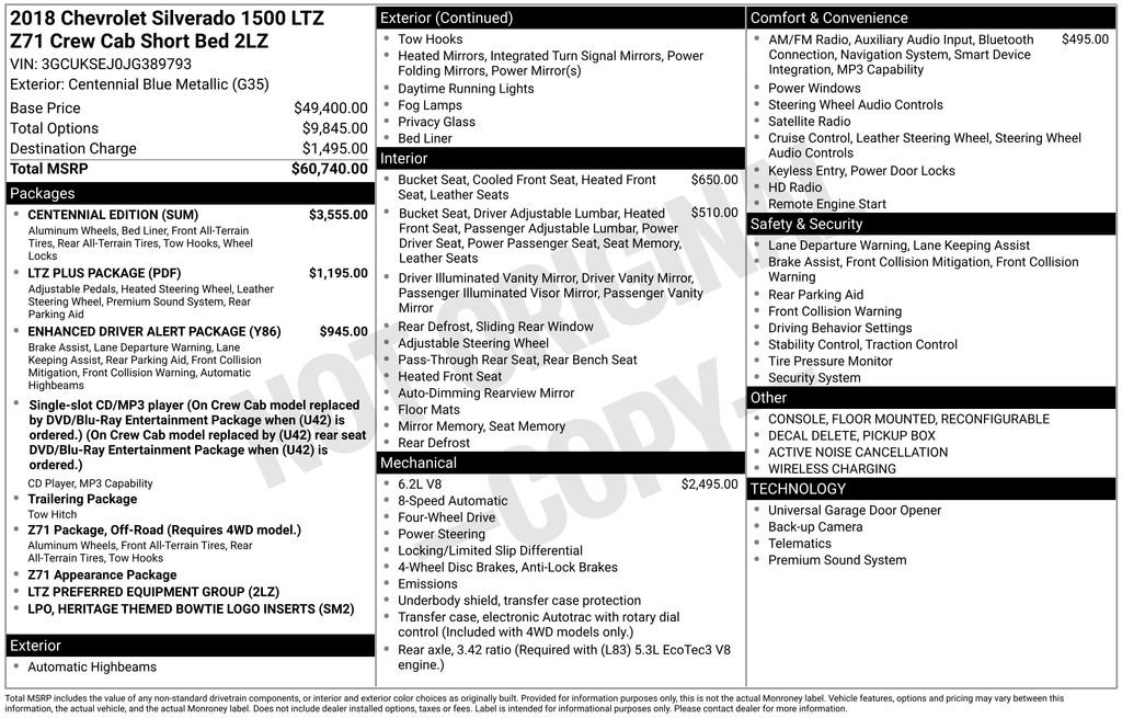 Used 2018 Chevrolet Silverado 1500 LTZ Z71 w/ Centennial Edition image 7