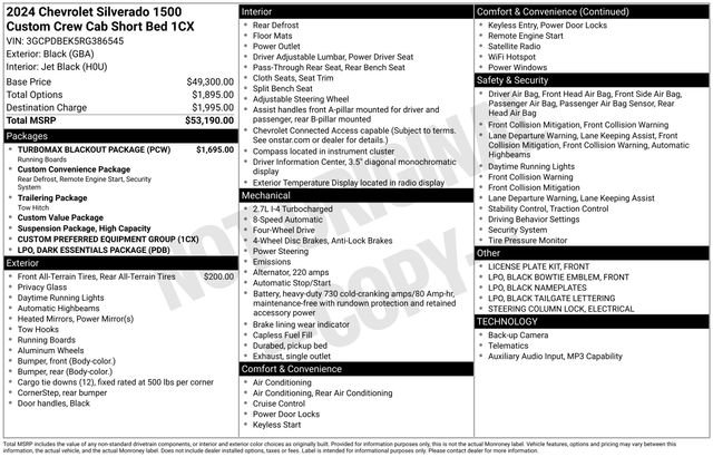 Used 2024 Chevrolet Silverado 1500 Custom w/ Turbomax Blackout Package AWD/4WD image 17