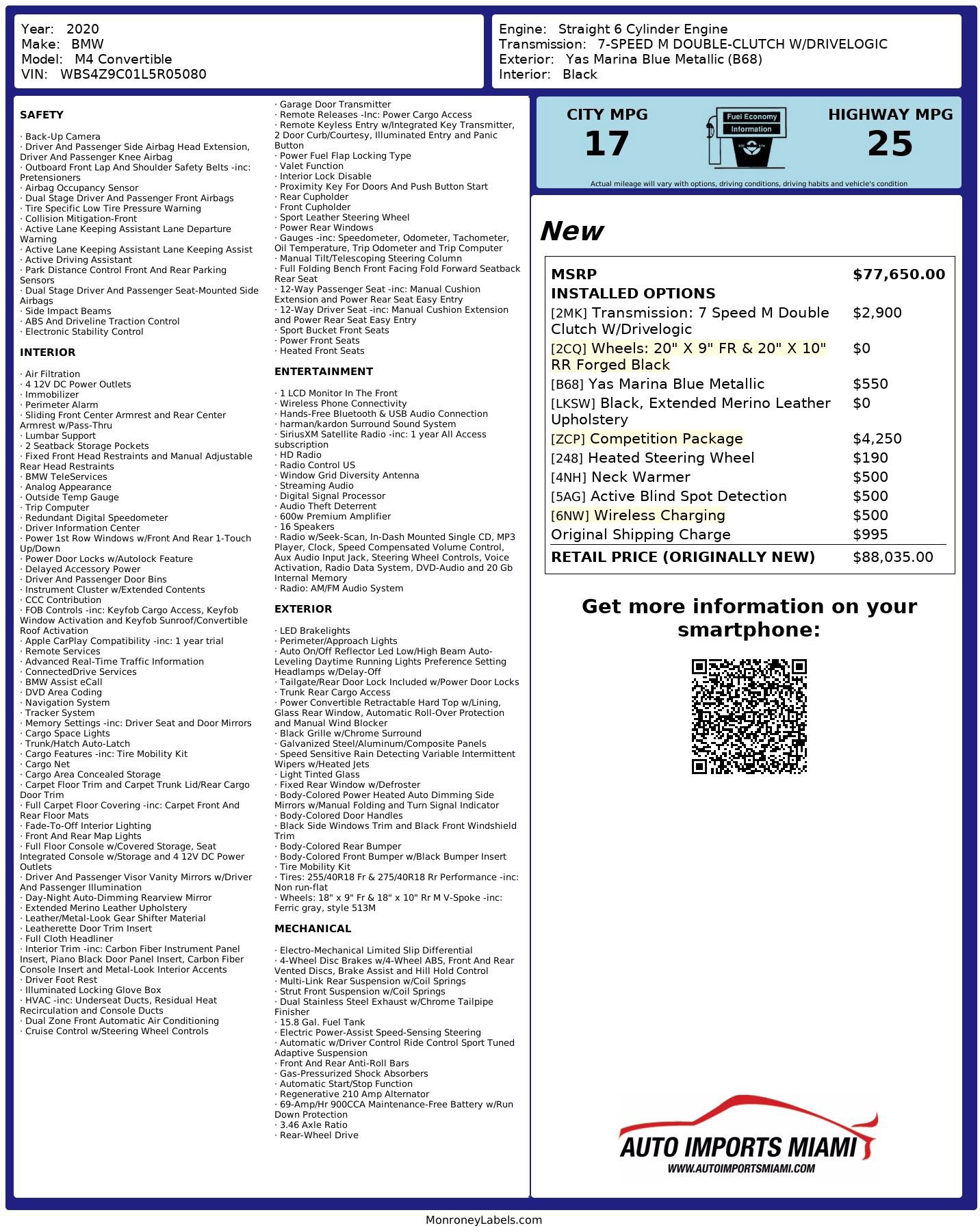 Used 2020 BMW M4 Convertible w/ Competition Package image 82