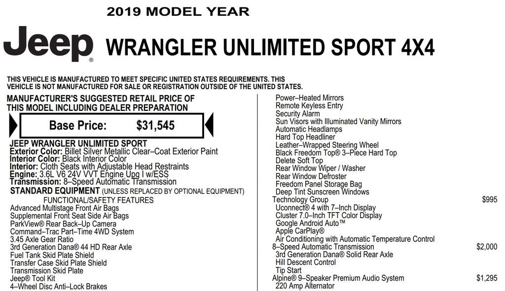 Used 2019 Jeep Wrangler Unlimited Sport AWD/4WD image 18
